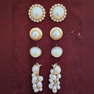 GUC Lot of 4 Vintage Faux Pearl Goldtone Earrings